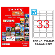Tanex TW-2033 Yuvarlak KenarEtiket 63.5X25.4Mm 100SfBeyaz