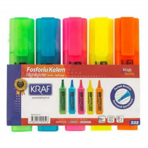 Kraf 330 Fosforlu Kalem 5Renk