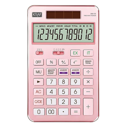 Kraf HM-170 PK Hesap Makinesi12 Hane Pembe
