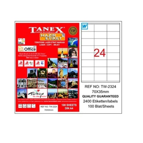 Tanex TW-2324 Düzkenar Etiket70X35Mm 100Sf Beyaz