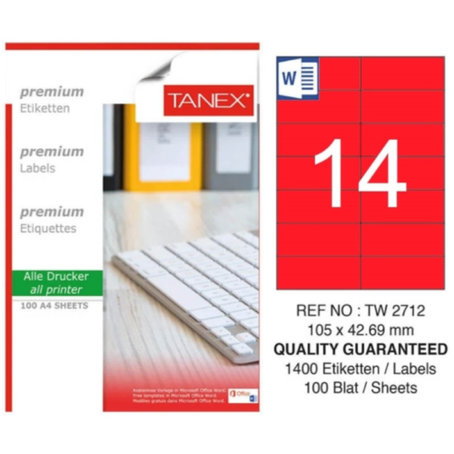Tanex TW-2712 Düz KenarEtiket 105X42,69 Beyaz
